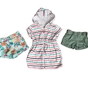 Toddler Girls Summer Clothes Lot 1-Hooded Cover-Up & 2- Shorts Size 3T